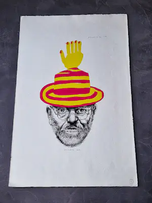 Herman Berserik - Zeldzame 1970 handgekleurde Ets "zelfportret met feesthoedje" oplage slechts 25 kopen? Bied vanaf 56!