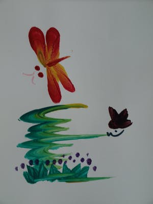 Niet of onleesbaar gesigneerd - ‘Gekaligrafeerde’ acrylverf op papier , Japan , Vogels en vlinders – ingelijst kopen? Bied vanaf 1!