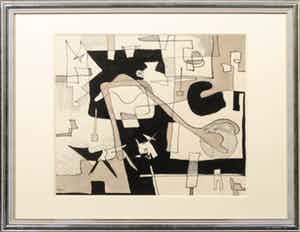 Henri Titselaar - Ikttekening, Abstracte compositie - Ingelijst + boek verkocht voor € 1!