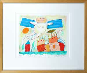 Wouter Stips - Zeefdruk, He's giving me wings - Ingelijst verkocht voor € 50!