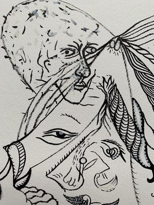 Thomas van der Linden - Gemengde techniek op papier | 'The muze nessa' | 1988 kopen? Bied vanaf 80!