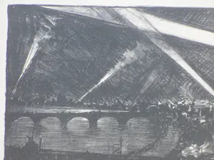 Jan Poortenaar - Zoeklichten boven de Thames - Litho kopen? Bied vanaf 50!