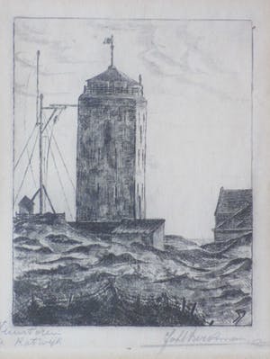 Niet of onleesbaar gesigneerd - Vuurtoren te Katwijk - Ets kopen? Bied vanaf 1!