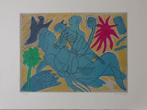 Corneille - KOPPEL & KAT & VOGEL / KLEURLITHO / 53x73cm / SIG / 1989 kopen? Bied vanaf 165!