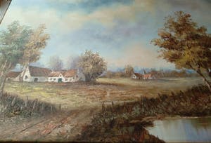 Henner Knauf - Landschap met twee boerderijen. kopen? Bied vanaf 50!
