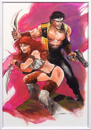 Romano Molenaar - Tekening en aquarel, Storm en Roodhaar - Ingelijst verkocht voor € 160!