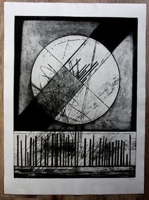 Ko Oosterkerk - ets: abstract - 1968 kopen? Bied vanaf 60!