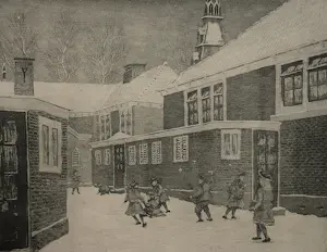 Casper Marinus Kouw - leuke - omstreeks 1920 - droge naald Ets "sneeuwballen gooien" potloodgesigneerd kopen? Bied vanaf 25!