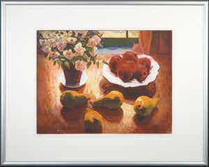 Marcel Schellekens - Ets en aquatint, Stilleven met appels en peren, Ingelijst (Groot) verkocht voor € 1!