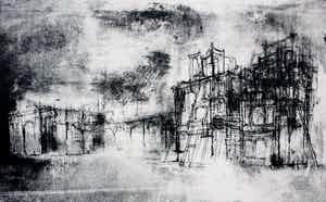 Dirkje Kuik - Litho: Het stenen huis staat in brand - 1983 verkocht voor € 75!