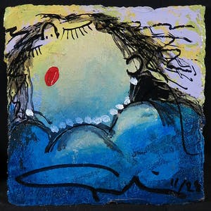 Gerdine Duijsens-Kroeze - Handbewerkte zeefdruk op stevig papier, Blue (met ophangsysteem) kopen? Bied vanaf 1!