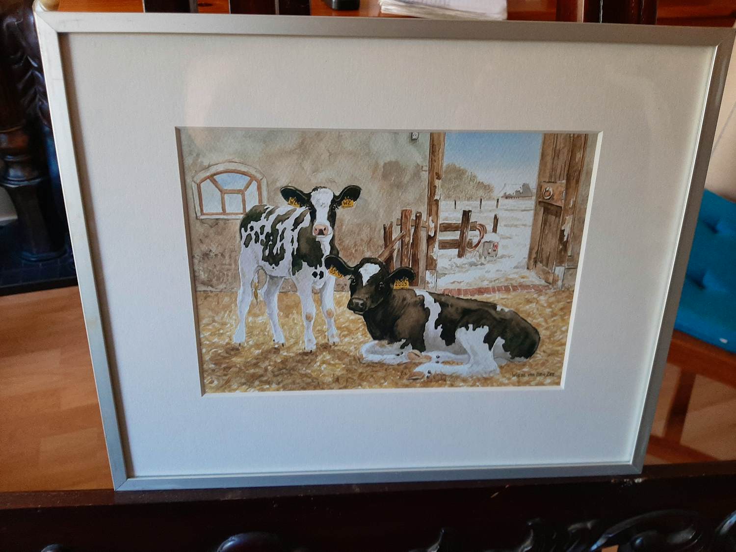 Wiebe A van der Zee - Wiebe A van der Zee - Zeefdruk, 2 kalveren. verkocht voor € 40!