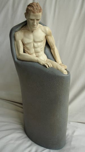 Els van Westerloo - Keramiek , ‘ Man komt uit de kast ‘ – 1985 – unicum – hoogte 43 cm. kopen? Bied vanaf 1!