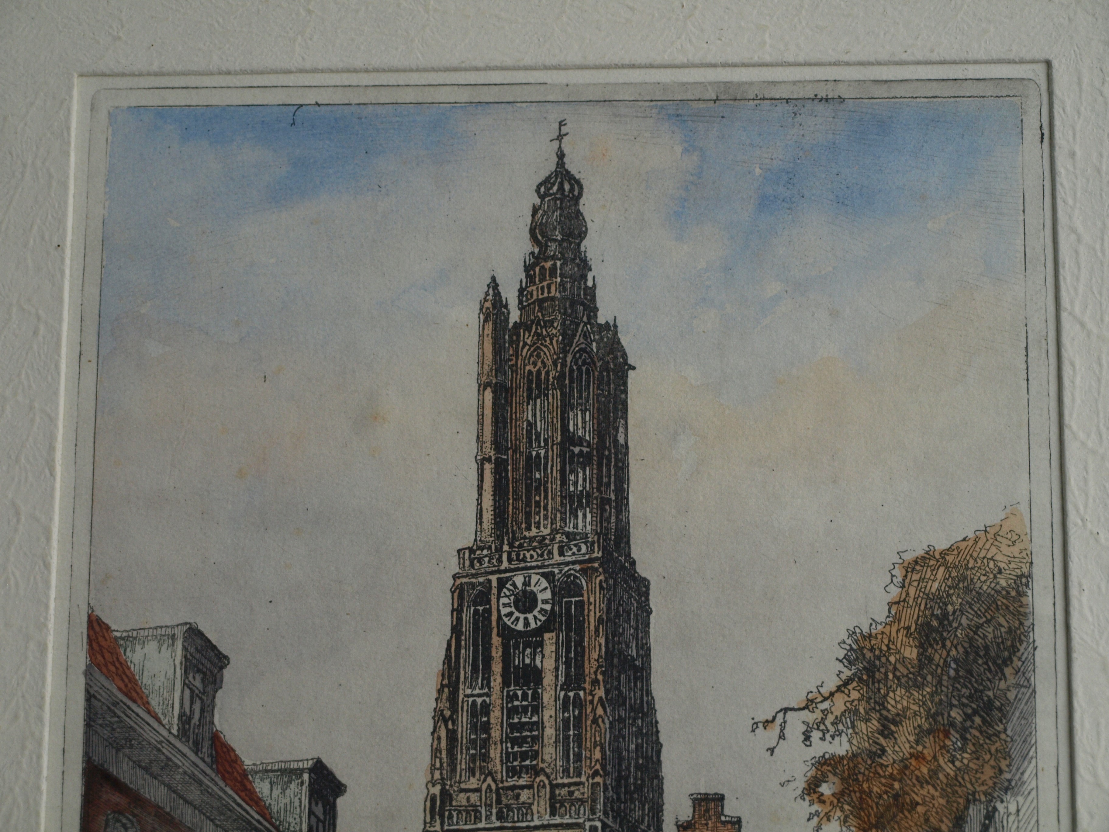 Marius Johannes Janssen - Ets , Onze Lieve Vrouwetoren Amersfoort – Gesigneerd en ingelijst – ca 1935 kopen? Bied vanaf 30!