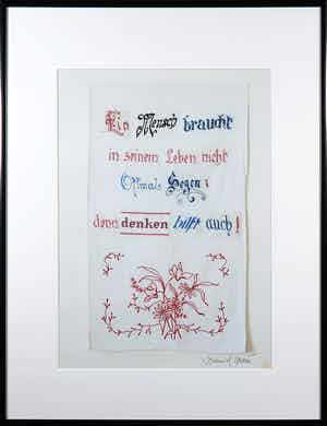 Daniel Spoerri - Zeefdruk, Ein Mensch braucht (...) - Ingelijst verkocht voor € 1!