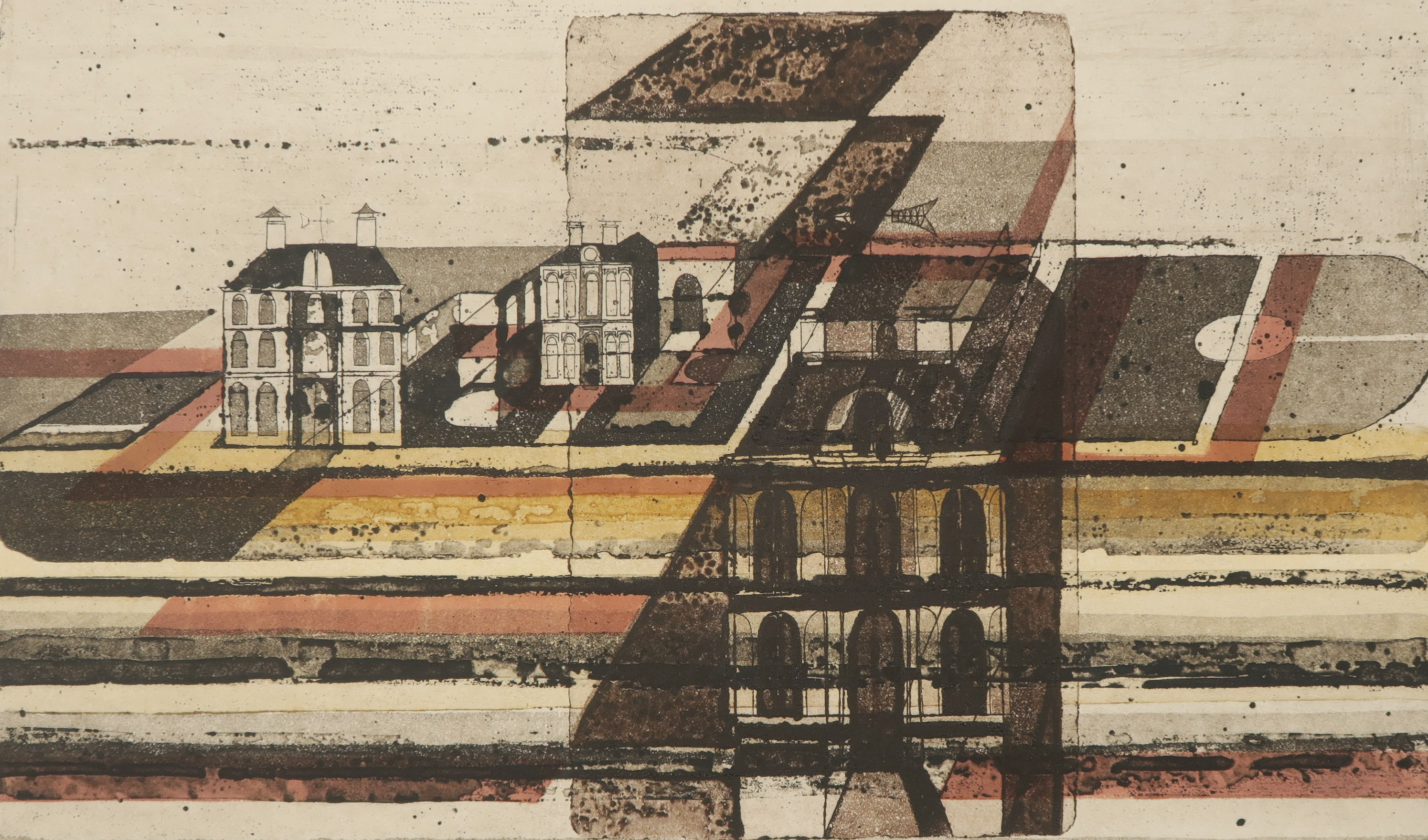 Anne Huitema - Ets en aquatint, Landschap met herenhuizen kopen? Bied vanaf 20!