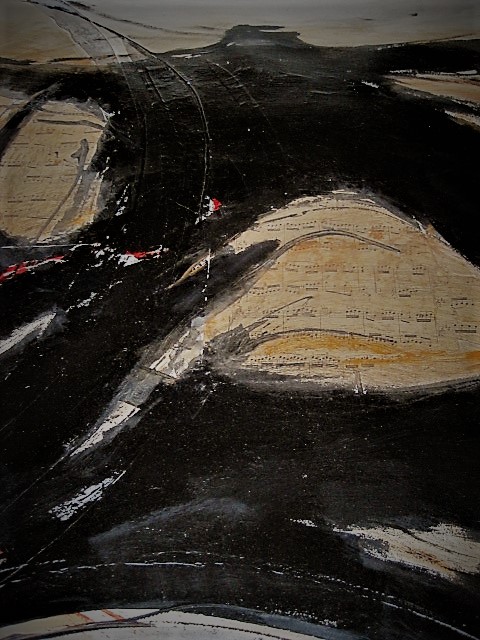 Marion van Harreveld - Intrigerende Gem. Techn. muziek Collage "Partitum" gesigneerd  kopen? Bied vanaf 1!