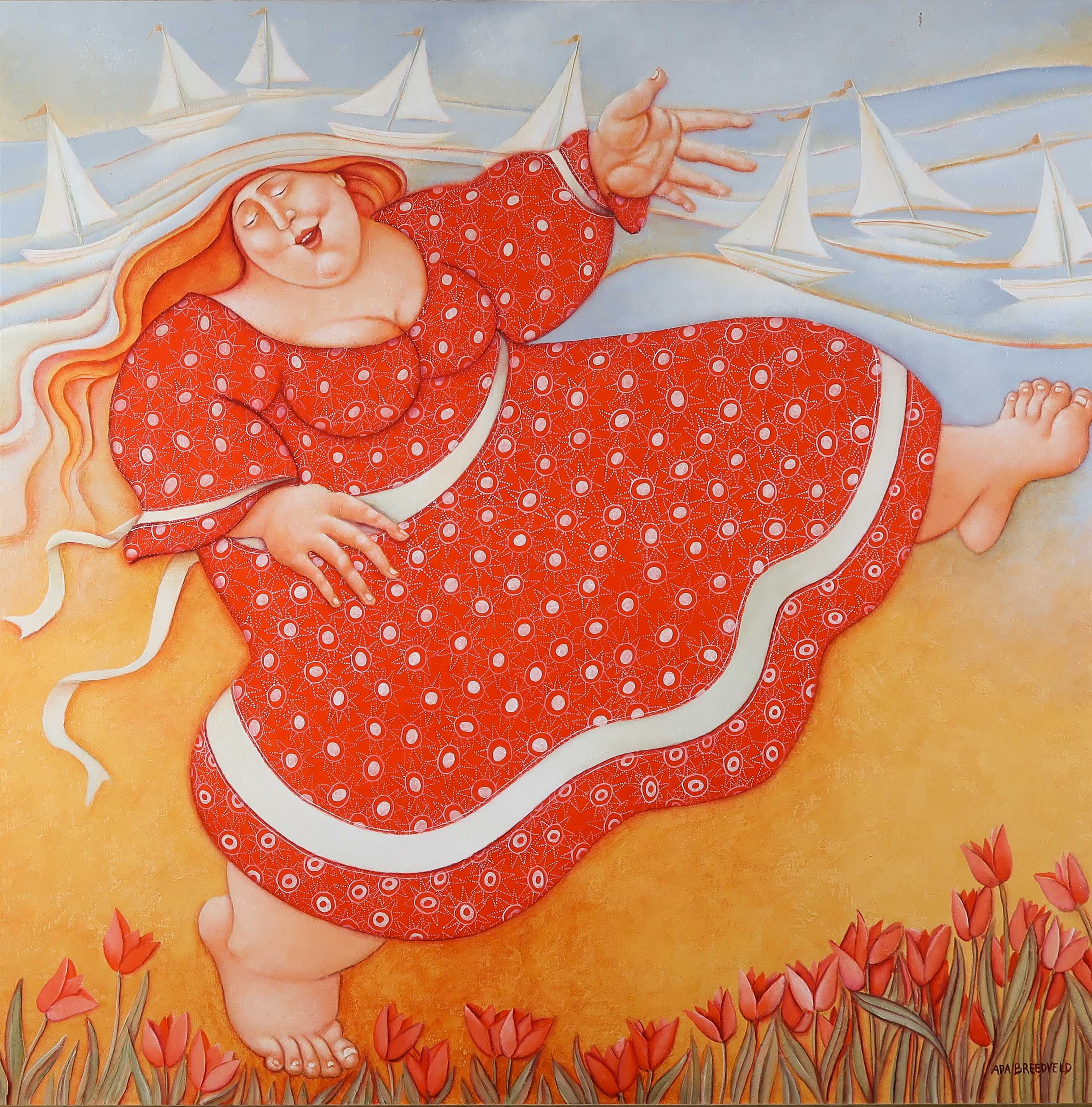 Ada Breedveld - Olieverf op doek, Lente wind - Ingelijst (Zeer groot) kopen? Bied vanaf 1000!