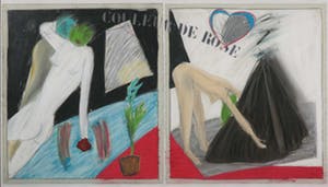 Coos Dieters - Pastelkrijt op papier, Couleur de rose - Ingelijst (Groot) kopen? Bied vanaf 50!