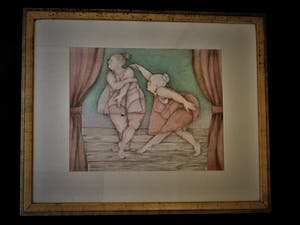 Niet of onleesbaar gesigneerd - Karikaturale & gesigneerde Pasteltekening "Ballerina's" - Fraai ingelijst! kopen? Bied vanaf 1!