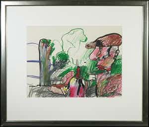 Anton Martineau - Pastelkrijt op papier, Z.T. Man met baret - Ingelijst (Groot) verkocht voor € 1!