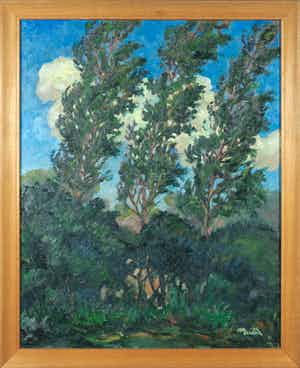 Jan Dekker - Olieverf op doek, Hoge bomen - Ingelijst verkocht voor € 1!