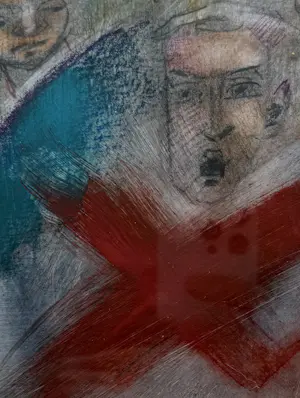 Piet Vermeulen - gemengde techniek op papier | 'Protest' (INGELIJST) kopen? Bied vanaf 10!