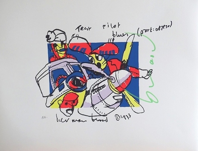 Herman Brood - Kleurenzeefdruk TEST PILOT BLUES Handgesigneerd verkocht voor € 155!