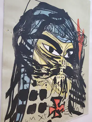 Jonathan Meese - Gouache über Holzschnitt, handsigniert und datiert kopen? Bied vanaf 620!