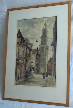 Willem Fekken - Ingelijste aquarel , Stadsgezicht Amsterdam , Westertoren - 68 x 48 cm kopen? Bied vanaf 1!