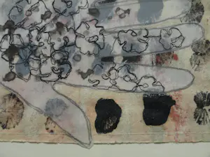 Caroline Serton - Gemengde techniek , ingelijst , Zaaihand I Texel - 2006 kopen? Bied vanaf 50!