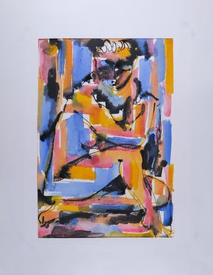 Piet van Mook - Aquarel, Figuur met Rood, Oranje en Blauw kopen? Bied vanaf 35!