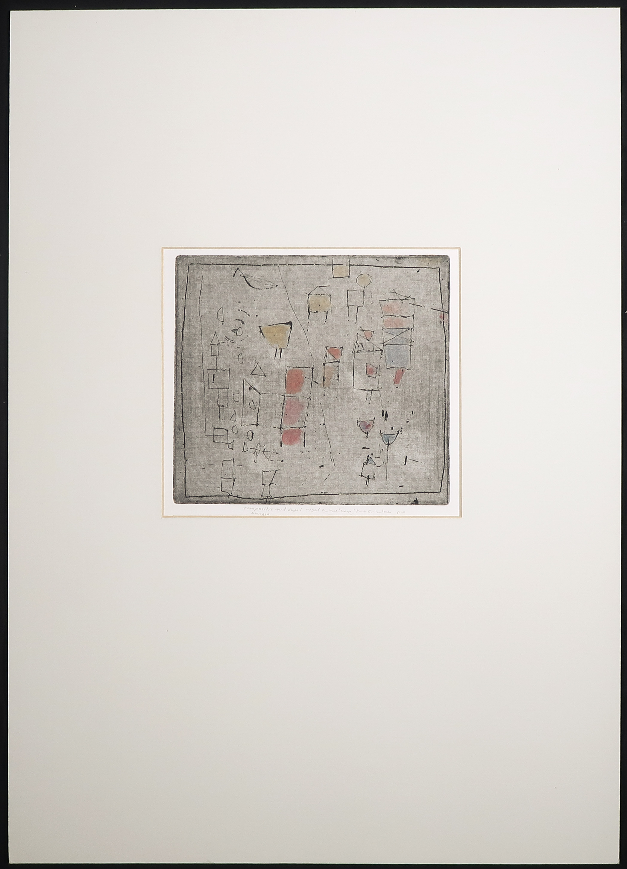 Henk Tichelaar - Droge naald en aquarel, Compositie met tafel, vogel en huizen kopen? Bied vanaf 1!