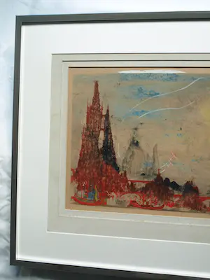 Rene De Coninck - Gemengde techniek op karton , Ingelijst , ‘Stadsgezicht’ - 1956 kopen? Bied vanaf 1!