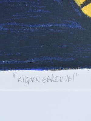 Ellen Meuwese - kippengekeuvel- Ingelijste zeefdruk kopen? Bied vanaf 50!
