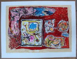 Buy Jacques Doucet - Kleuren litho: Abstracte compositie - Rivages-visages-paysages du Sepik III? Bid from 225!