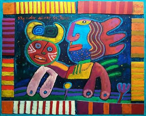 Clemens Briels - Skyrider above St. Juan, gemengde techniek op doek (groot) kopen? Bied vanaf 1100!