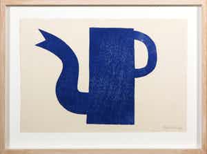 Klaas Gubbels - Houtdruk, Blauwe kan - Ingelijst verkocht voor € 300!