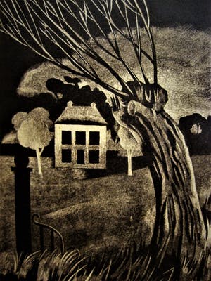 Niet of onleesbaar gesigneerd - gesigneerde omstreeks 1930 Ets "Nachtlandschap met landhuis" kopen? Bied vanaf 10!