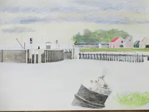 Jos van den Berg - Kanaal en havenbolwerk bij Veere - Tekening/aquarel kopen? Bied vanaf 1!