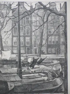 Aart van Dobbenburgh - Wasgoed op Amsterdamse schuiten - Litho kopen? Bied vanaf 45!