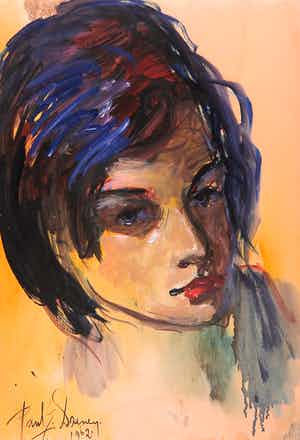 Paul Daenen - Gemengde techniek op papier, Portret - Ingelijst verkocht voor € 35!