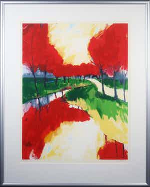 Gerda Elfring - Zeefdruk, Bomenlandschap - Ingelijst (Groot) verkocht voor € 35!