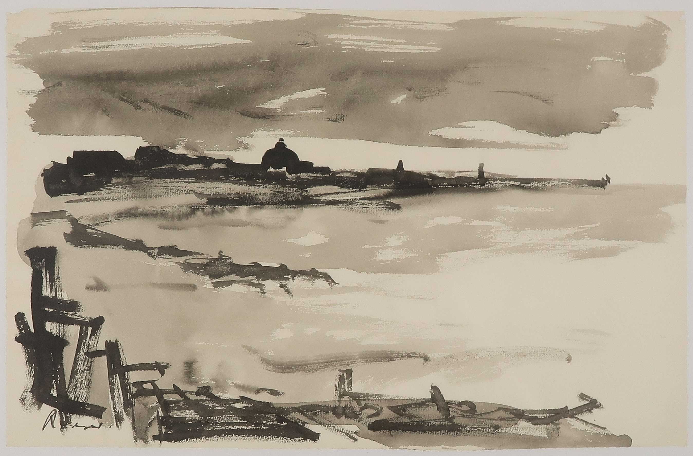 Willy Rieser - Inkttekening, Scheveningen - Ingelijst kopen? Bied vanaf 120!