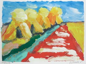 Jan Cremer - Zeefdruk, Korenschoven Rood - Ingelijst kopen? Bied vanaf 200!