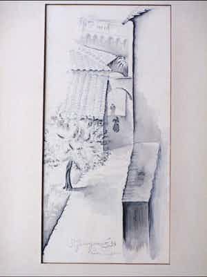 Lode Sengers - San Gimignano straatbeeld - Tekening verkocht voor € 150!