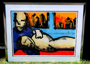 Herman Brood - grote ingelijste zeefdruk: Metro lovers (prachtige lijst!) kopen? Bied vanaf 695!