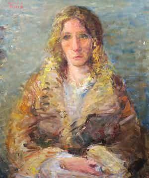 Gerbrand Volger - Olieverf op doek, Portret van een vrouw met bontkraag verkocht voor € 50!