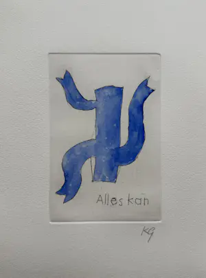Klaas Gubbels - Unieke handgekleurde lijnets | 'Alles Kan' (INGELIJST) kopen? Bied vanaf 600!