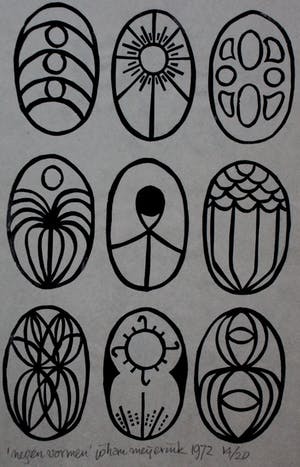 Johan Meijerink - Houtsnede: 'Negen vormen' - 1972 kopen? Bied vanaf 45!